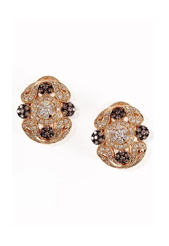 Unique Earrings For Collectors-14K Yellow Gold Espresso and White Diamond Earrings, 1.13 TCW