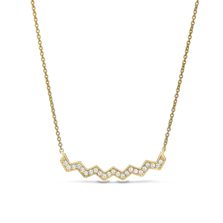 Short gold necklaces for women-Gold Vermeil Sterling Silver Micropave Ups and Downs Necklace with Simulated Diamonds - 16" - 18" Adjustable Chain