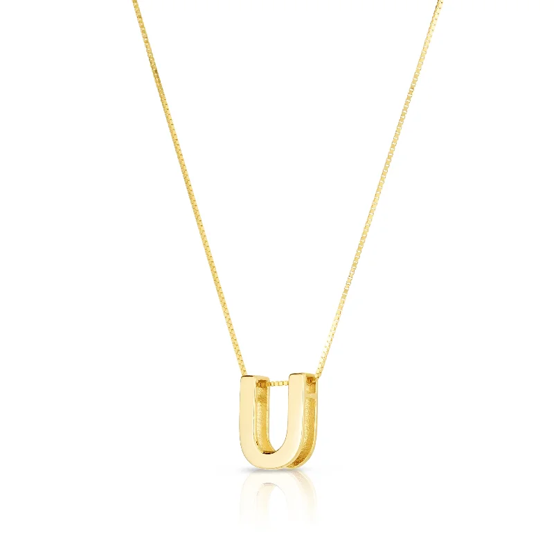 Statement gemstone necklaces-14K Gold Block Letter Initial U Necklace