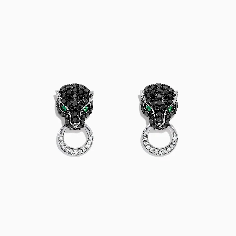 Clear Crystal Earrings For Elegant Shine-Signature 14K White Gold Black Diamond & Emerald Earrings, 0.84 TCW