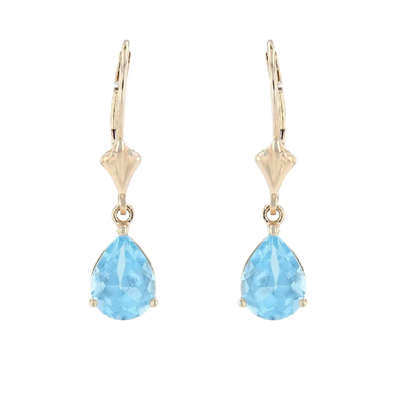 Minimalist Earrings For Clean Look-Yellow Gold Blue Topaz Dangle Earrings