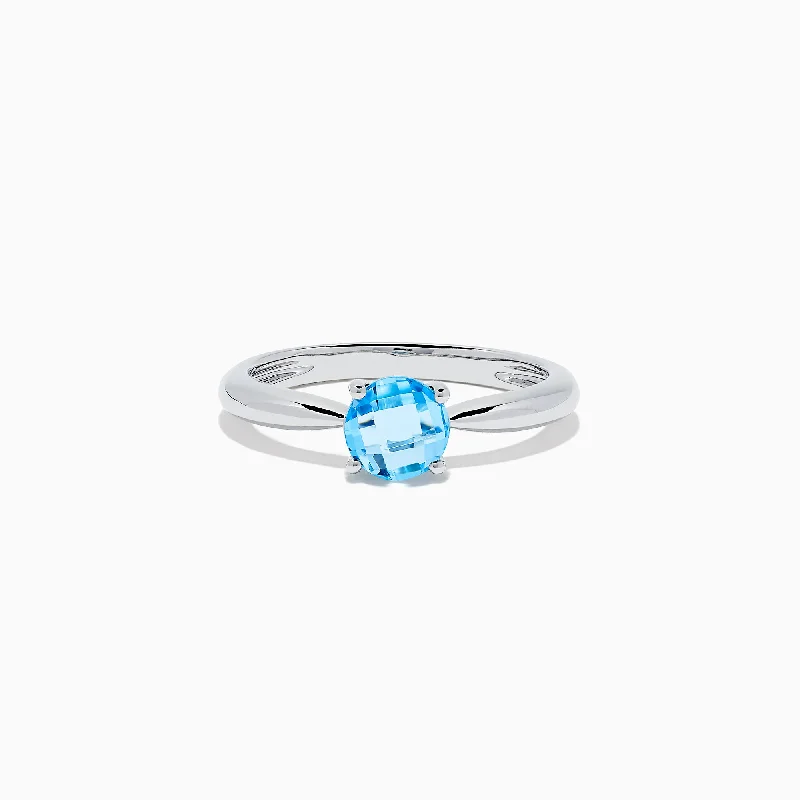 Birthstone rings for men-Ocean Bleu 14K White Gold Blue Topaz Ring, 1.00 TCW