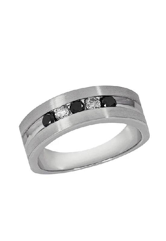 Simple gold rings-Men's 14K White Gold Black and White Diamond Ring, 0.49 TCW