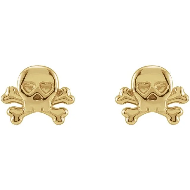 Stylish Ear Cuffs For Trendy Look-14K Yellow Gold Petite Skull & Crossbones Earrings