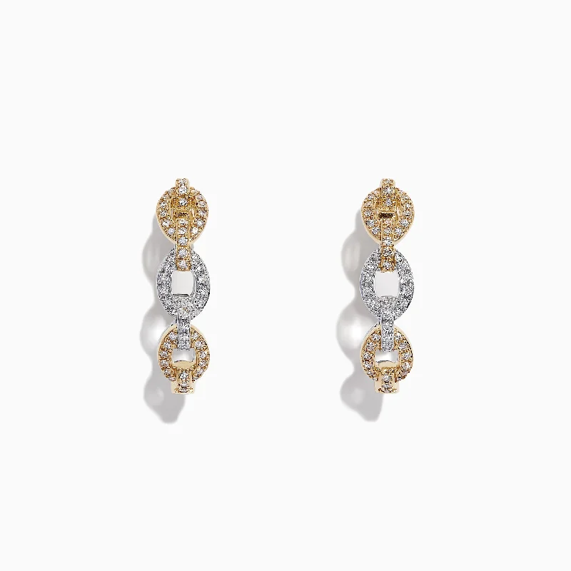 Elegant Dangle Earrings For Glamorous Appeal-Duo 14K Two Tone Gold Diamond Chain Link Hoop Earrings, 0.40 TCW