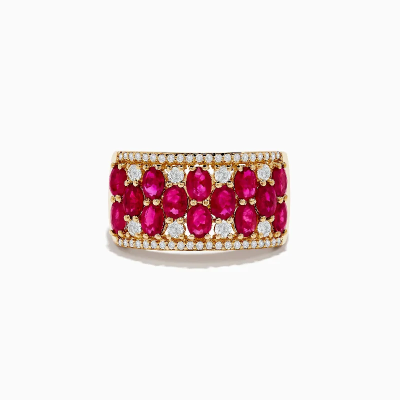 Multi-gemstone wedding rings-Ruby Royale 14K Yellow Gold Ruby and Diamond Ring