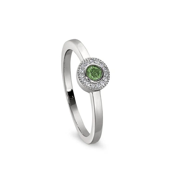 Mixed metal rings-Platinum Finish Sterling Silver Micropave Round Simulated Peridot Ring with Simulated Diamonds Size 5