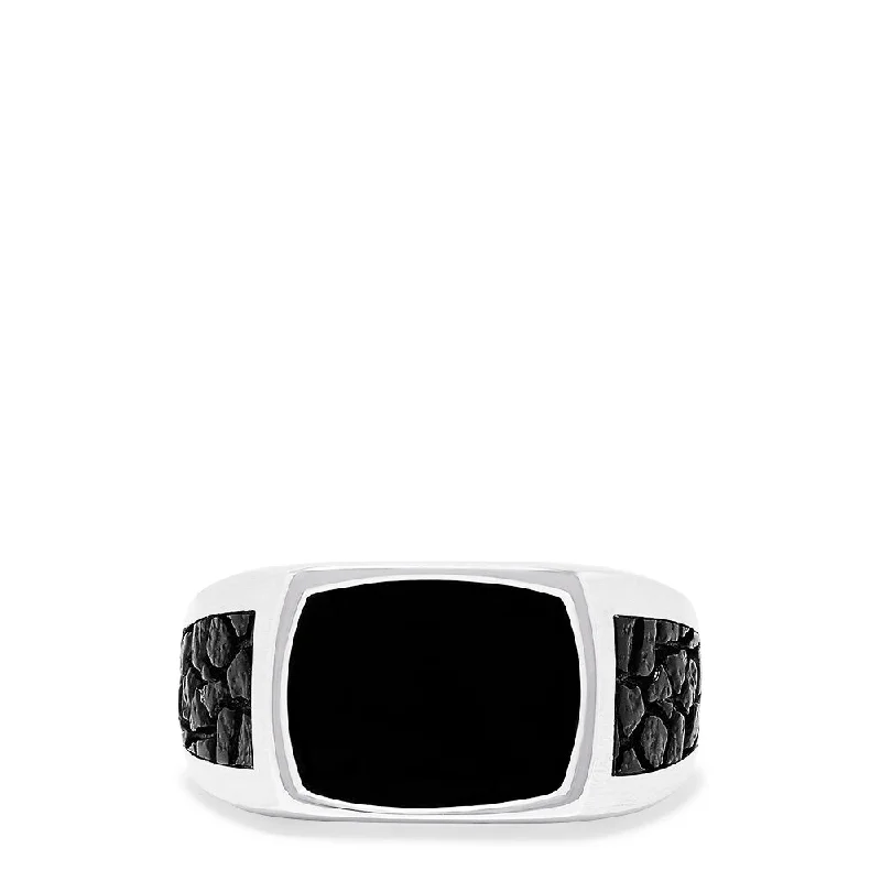 Black wedding rings for men-Men's Sterling Silver Onyx Ring, 2.15 TCW