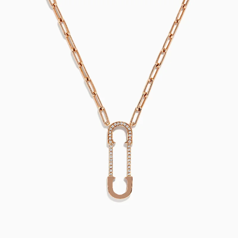 Designer name necklaces-Novelty 14K Rose Gold Diamond Paperclip Necklace, 0.12 TCW