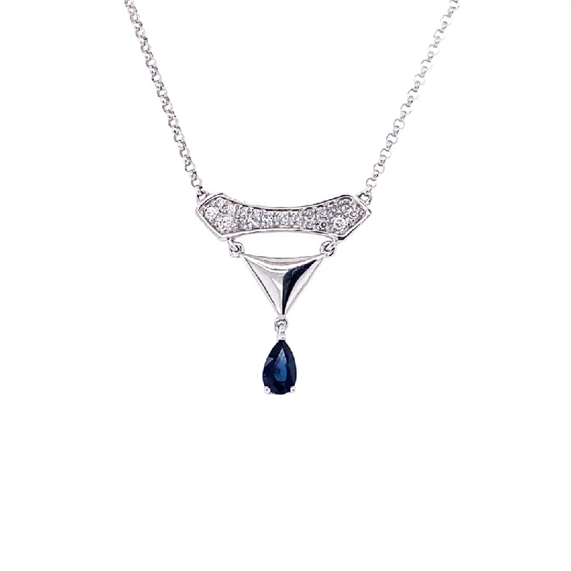 Boho style jewelry necklaces-Estate Drop Sapphire Necklace in White Gold