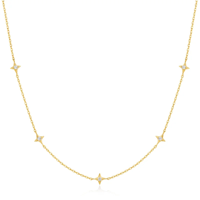 Elegant gemstone necklaces for gifts-CZ Star Station Necklace in Yellow Gold by Ania Haie