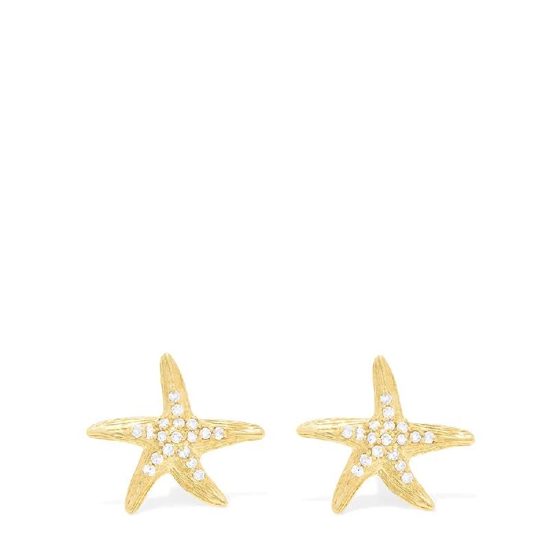 Minimalist Earrings For Clean Look-Seaside 14K Yellow Gold Diamond Starfish Earrings, 0.18 TCW