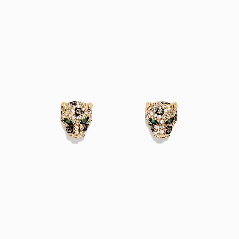 Large Drop Earrings For Statement Look-Signature 14K Yellow Gold Diamond Panther Stud Earrings, 0.37 TCW