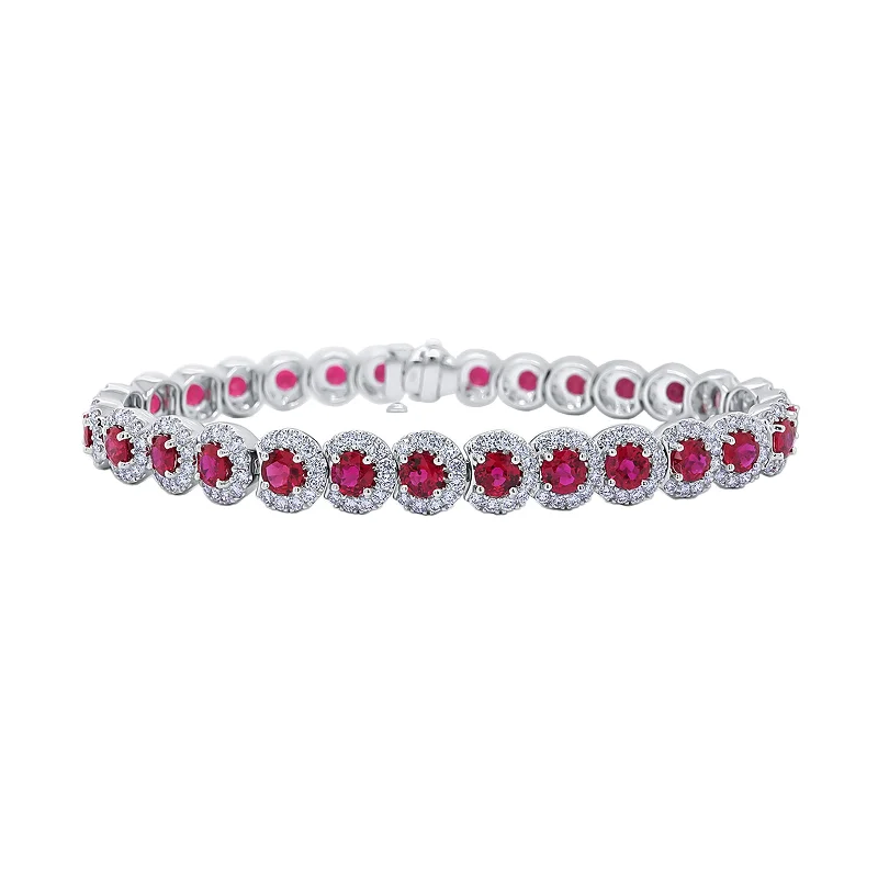 Collectible Bracelets-Ruby & Diamond Overlaping Halo Bracelet