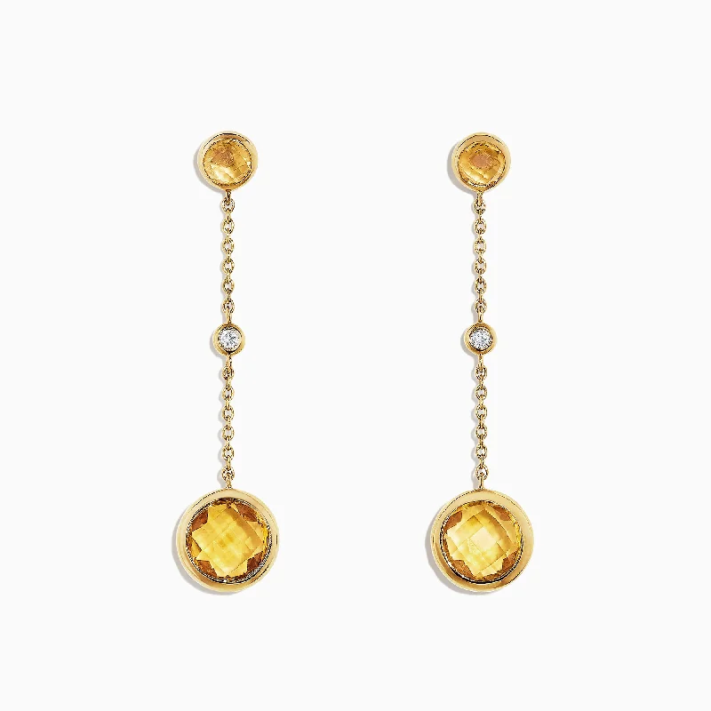 Minimalist Earrings For Simple Style-Sunset 14K Yellow Gold Citrine and Diamond Earrings, 2.54 TCW