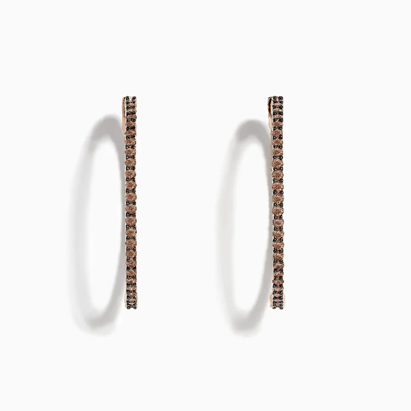 Modern Earrings For Trendy Women-14K Rose Gold Brown Diamond Hoop Earrings 1.60 TCW