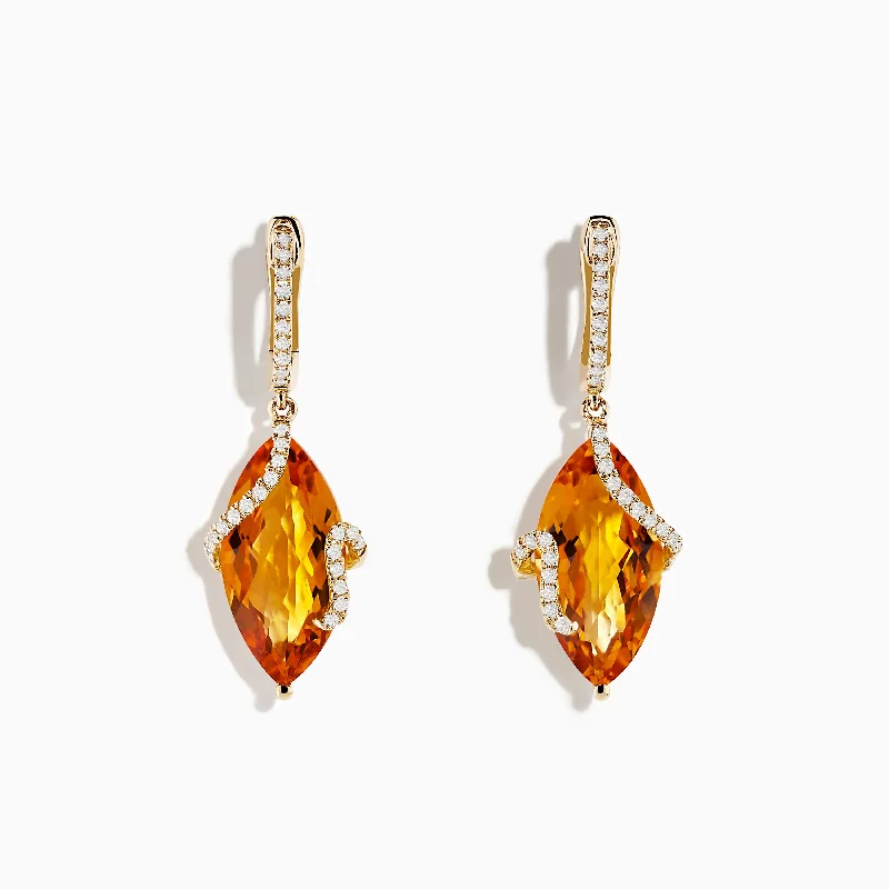 Unique Drop Earrings For Statement Look-Sunset 14K Yellow Gold Citrine and Diamond Earrings