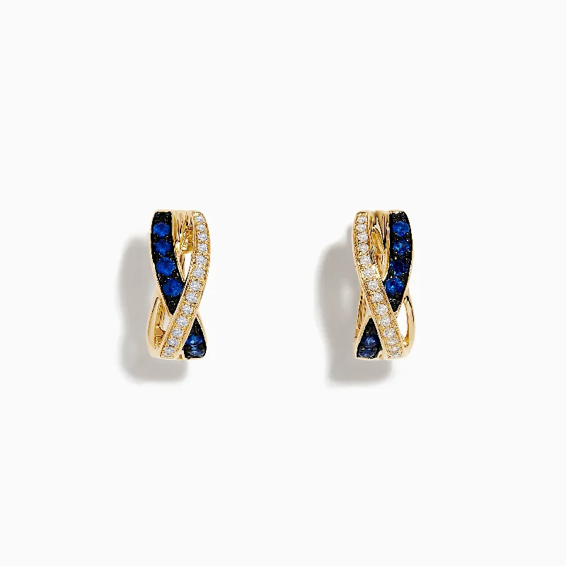 Gold Earrings For Timeless Elegance-Royale Bleu 14K Yellow Gold Blue Sapphire and Diamond Earrings