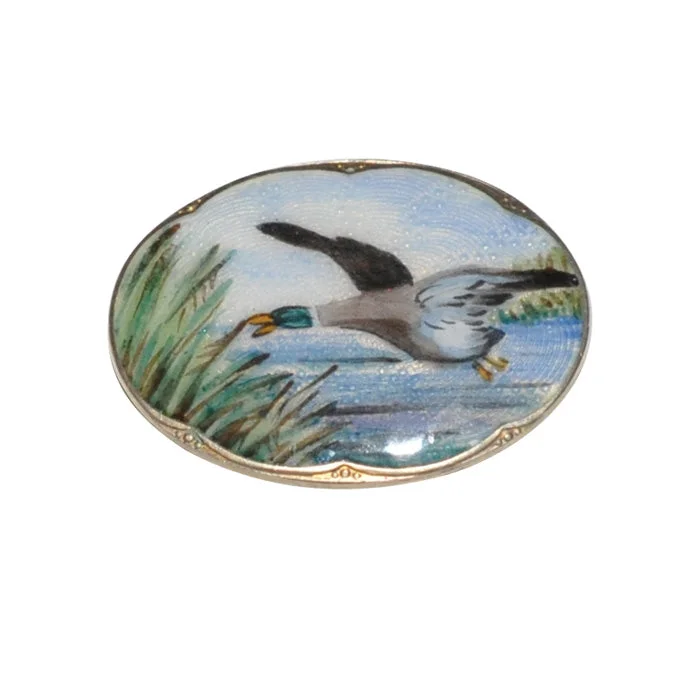 Lettered Brooch-Oval Enamel Duck Brooch