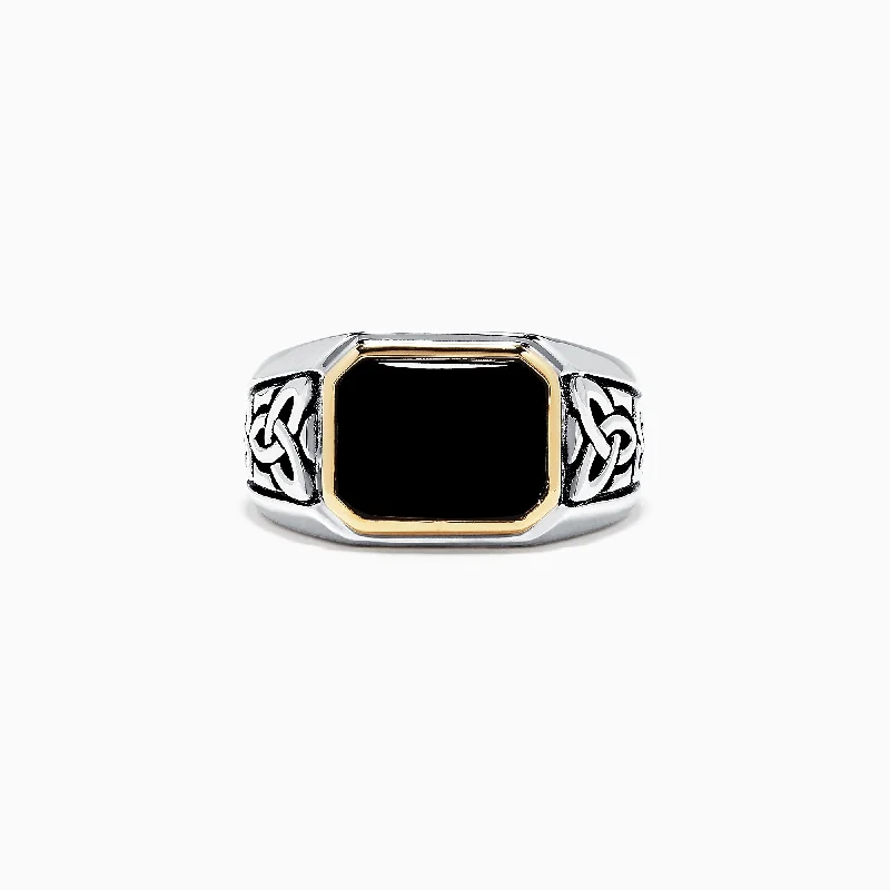 Custom engagement rings for women-Men's Sterling Silver and 14K Yellow Gold Onyx Ring, 3.40 TCW