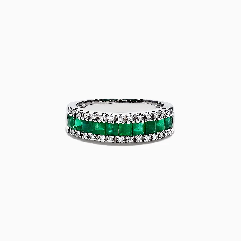 Vintage rings for men-Brasilica 14K White Gold Emerald and Diamond Band Ring, 1.27 TCW