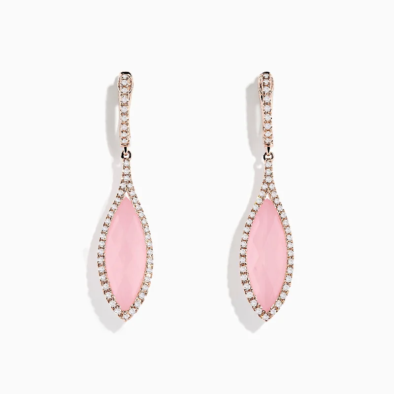 Beautiful Gold Earrings For Women-14K Rose Gold Rose Quartz and Diamond Earrings