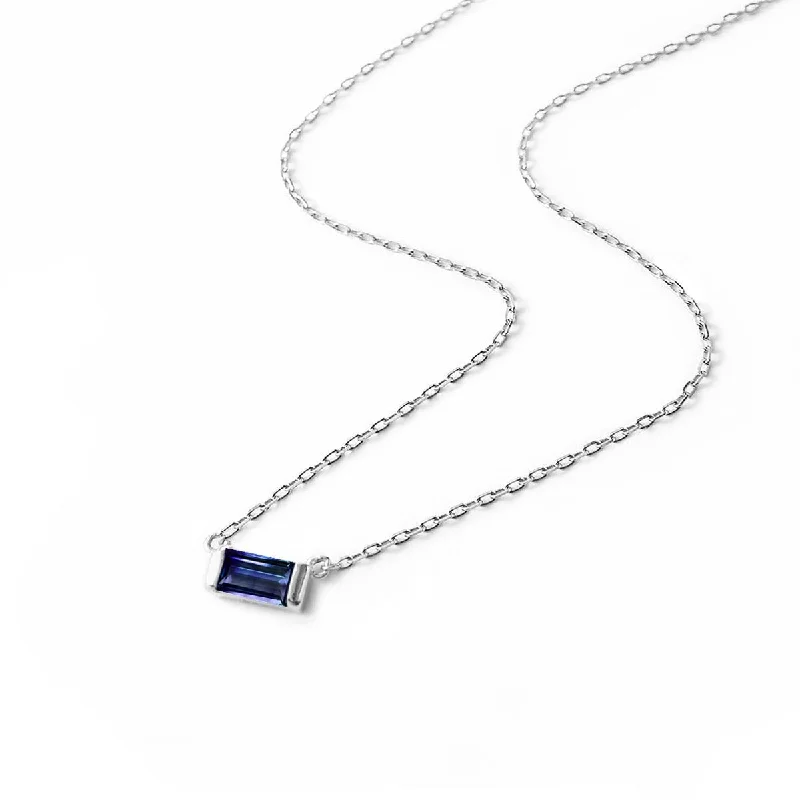 Silver bar necklaces for gifts-Baguette Gemstone Necklace Blue Sapphire