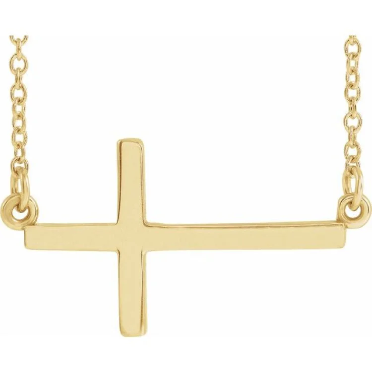 Fashionable gemstone necklaces for teens-14K Yellow 22x11.5 mm Sideways Cross 16-18" Necklace