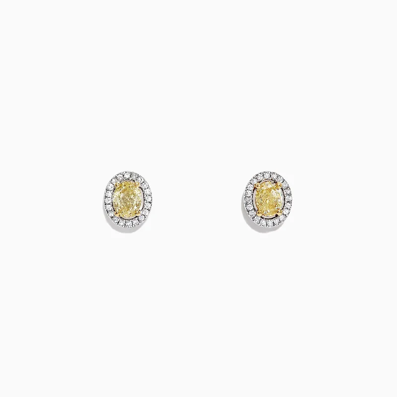 Butterfly Stud Earrings For Cute Style-Canare 18K Two-Tone Gold Oval Yellow Diamond Stud Earrings, 0.51 TCW