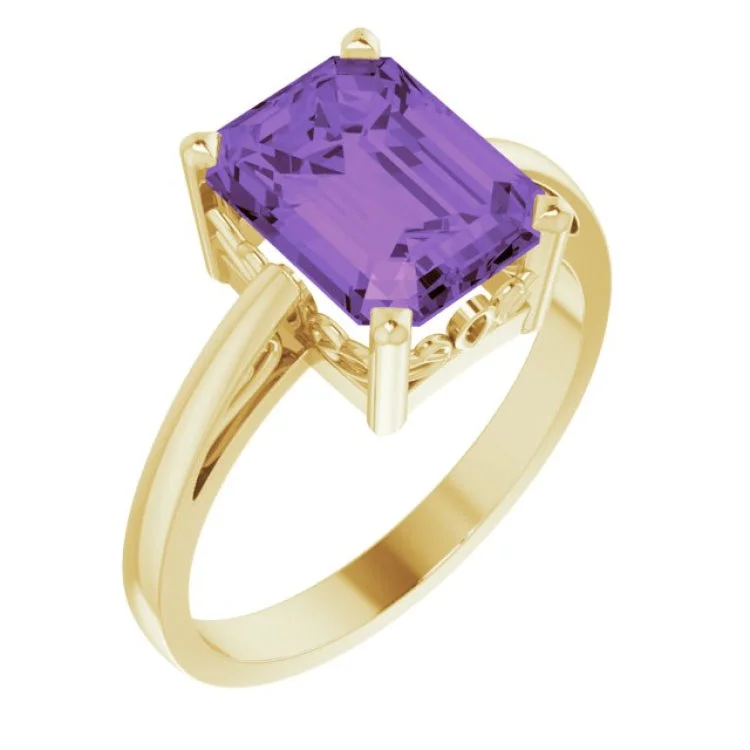 Diamond rings-14K Yellow Natural Amethyst Scroll Setting® Ring