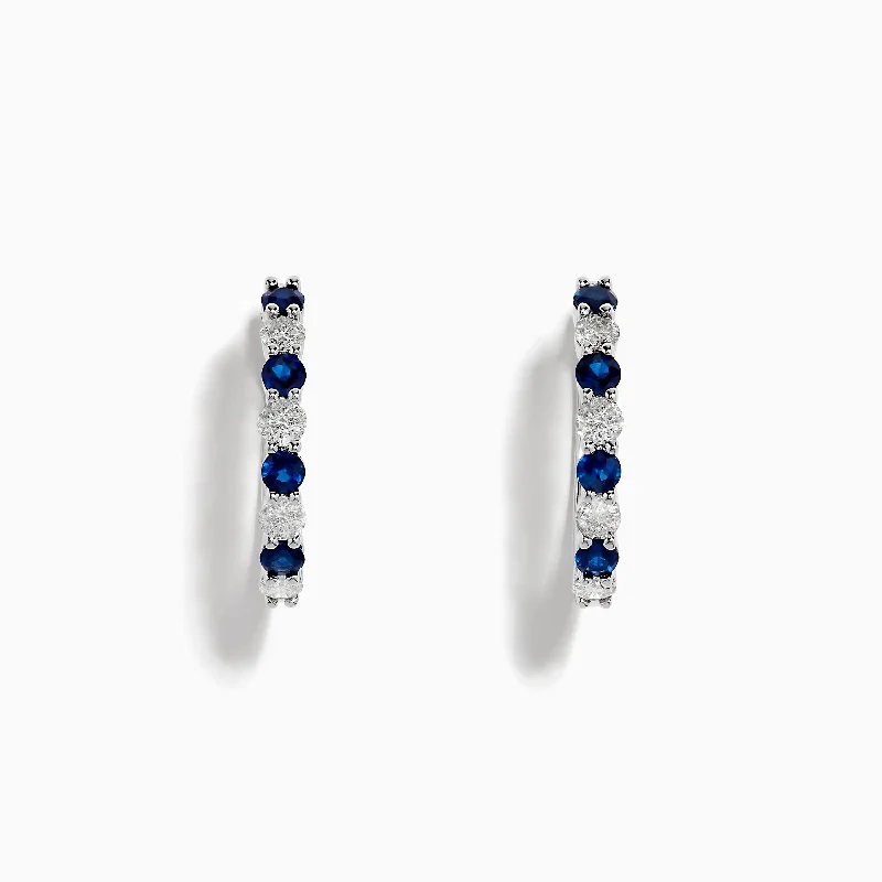 Classic Drop Earrings For Timeless Beauty-14K White Gold Sapphire and Diamond Hoop Earrings