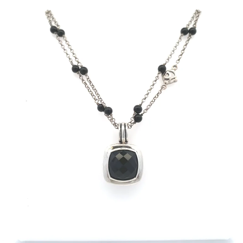 Personalize silver necklaces for gifts-Estate David Yurman Multi Strand Onyx Beaded Necklace in Silver