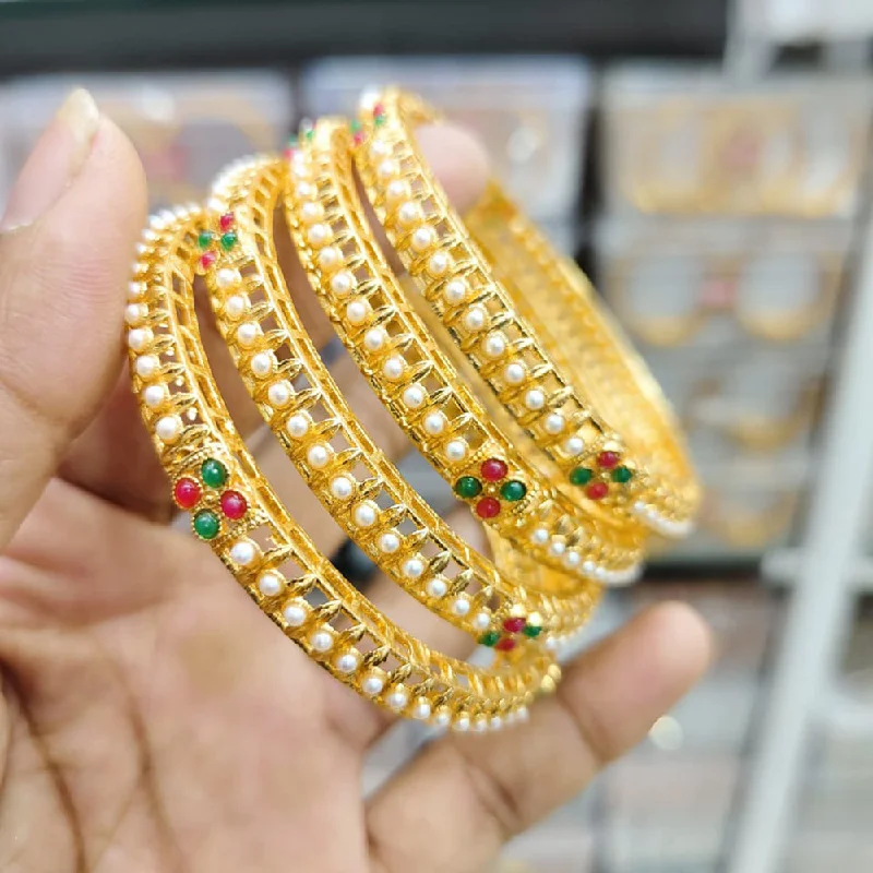 boho style bracelets-Bangles with stones for fashion lovers-Pooja Bangles Gold Plated Pota Stone And Pearls Bangle Set