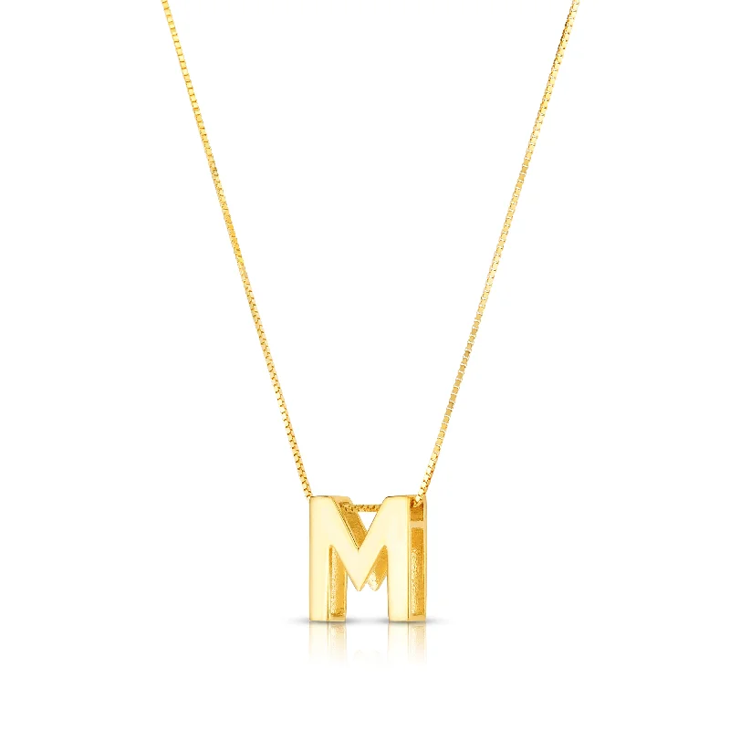 Vintage-style heart lockets-14K Gold Block Letter Initial M Necklace