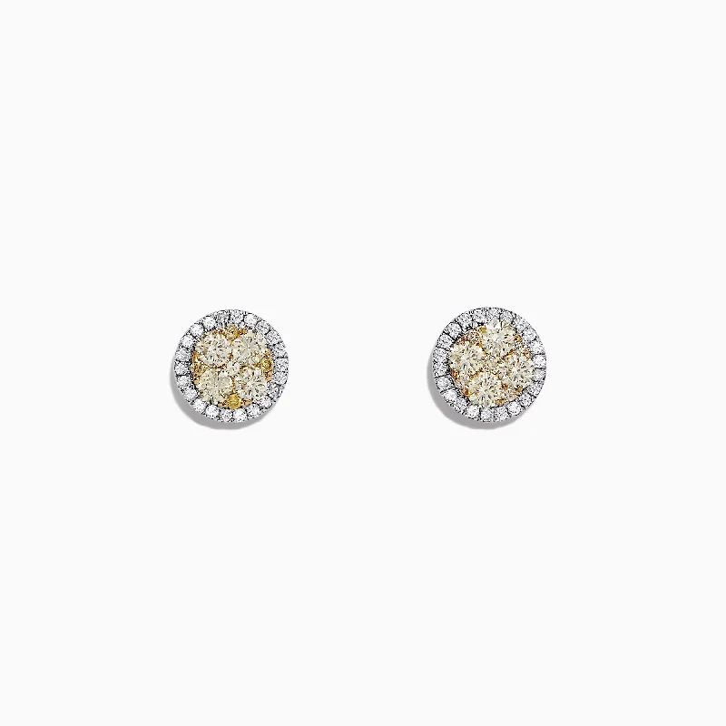 Trendy Earrings For Weddings-Canare 14K Two-Tone Gold Yellow and White Diamond Earrings, 1.08 TCW