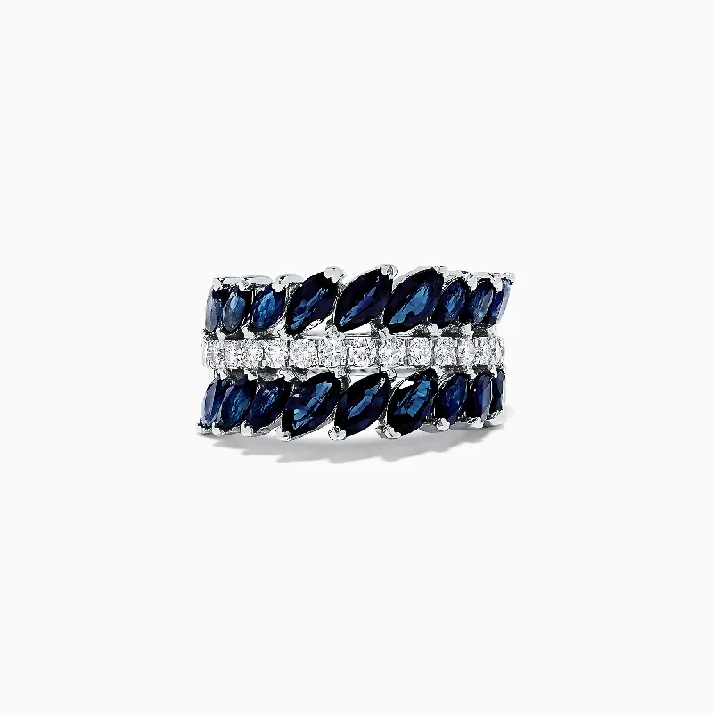 Matching gold wedding bands-Royale Bleu 14K White Gold Blue Sapphire and Diamond Ring, 5.06 TCW