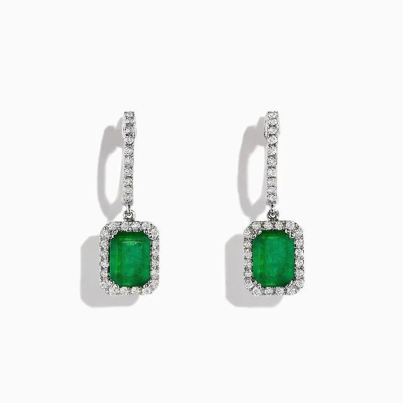 Crystal Hoop Earrings For Sparkle-14K White Gold Emerald and Diamond Drop Earrings, 2.30 TCW