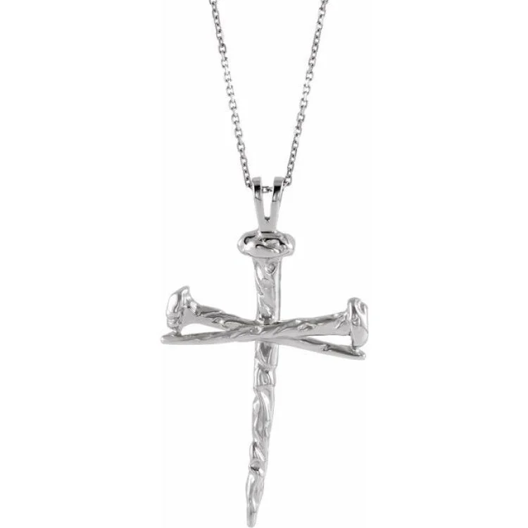 Personalized charm necklaces for moms-Sterling Silver 24x34 mm Nail Design Cross 24" Necklace