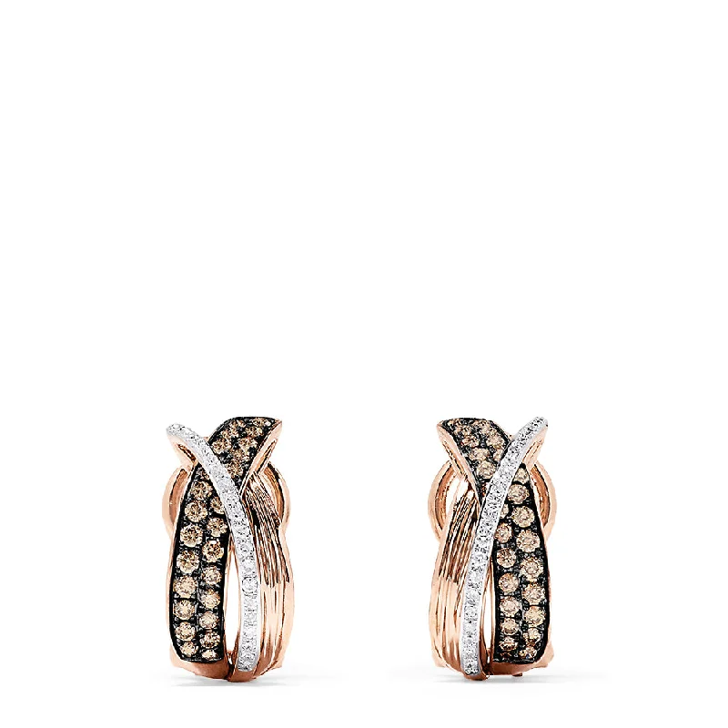 Funky Earrings For Bold Individuals-14K Rose Gold Espresso and White Diamond Earrings, 0.73 TCW