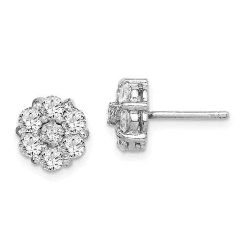 Classic Gold Earrings For Casual Fashion-Sterling Silver CZ Cluster Flower 9mm Post Stud Earrings