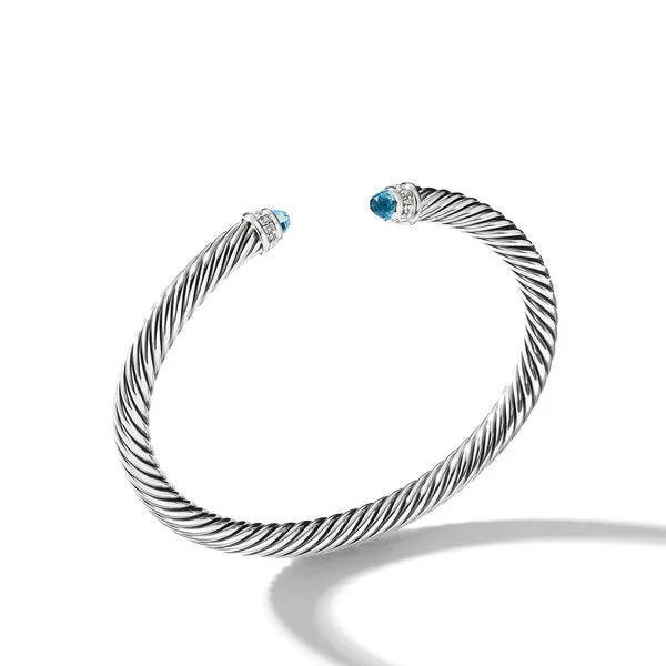 Opal Bracelets-Blue Topaz and Diamond Cable Classic Cuff