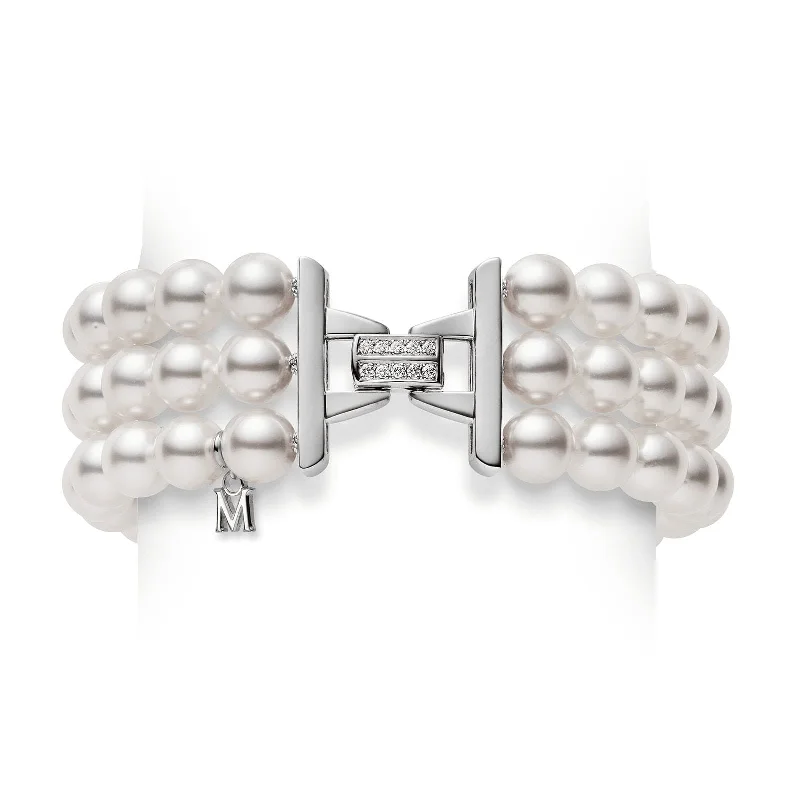 Mermaid Bracelets-Akoya Cultured Pearl and Diamond Triple Strand Bracelet