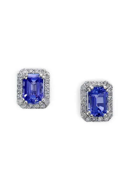 Simple Hoop Earrings For Casual Style-14K White Gold Tanzanite and Diamond Earrings, 1.96 TCW