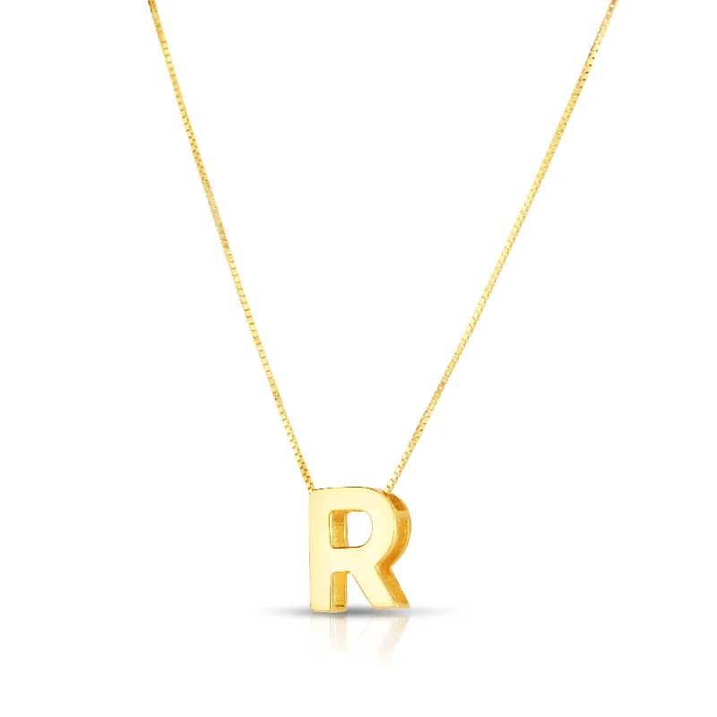 Luxury pendant necklaces for gifting-14K Gold Block Letter Initial R Necklace