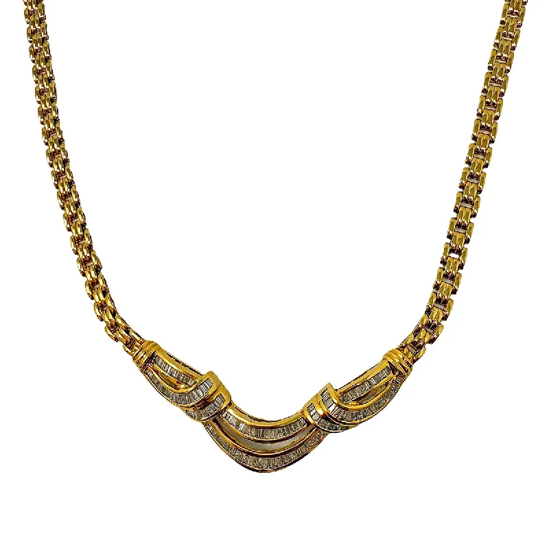 Layered gold necklaces for women-18K Gold Necklace with Baguette Diamond