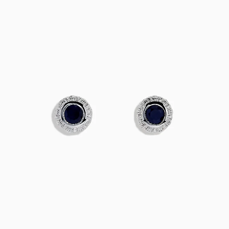 Classic Gold Earrings For Casual Fashion-925 Sterling Silver Blue Sapphire Stud Earrings