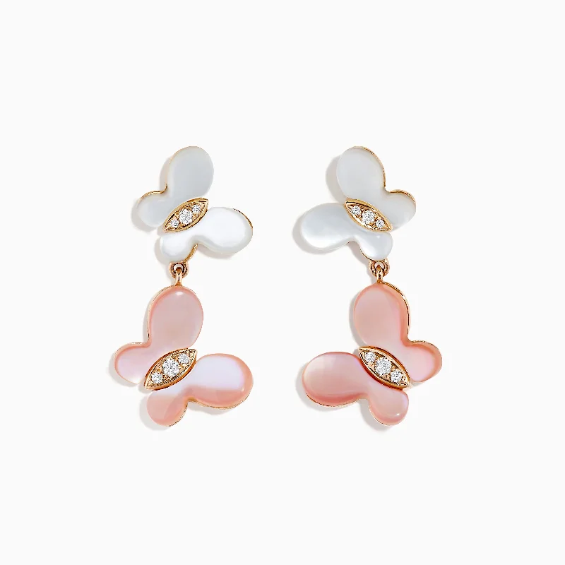 Hoop Earrings For Day to Night Fashion-14K Rose Gold Mother of Pearl and Diamond Butterfly Earrings, 0.08 TCW