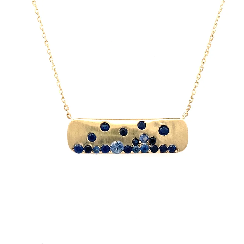 Simple gemstone necklaces-Dark and Light Sapphire Bar Necklace in Yellow Gold