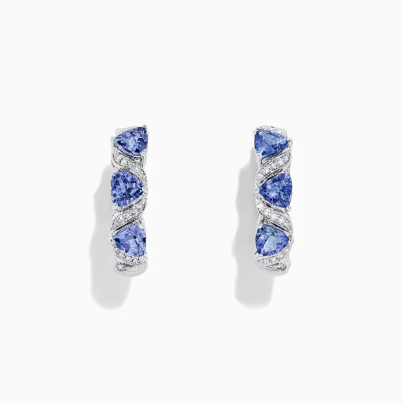 Vintage Silver Earrings For Retro Fashion-Nahla Siri 14K Gold Tanzanite & Diamond Hoop Earrings, 2.43 TCW