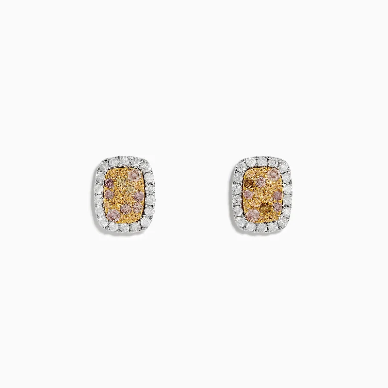 Minimalist Drop Earrings For Chic Style-14K Two-Tone Gold Multi Color Diamond Earrings